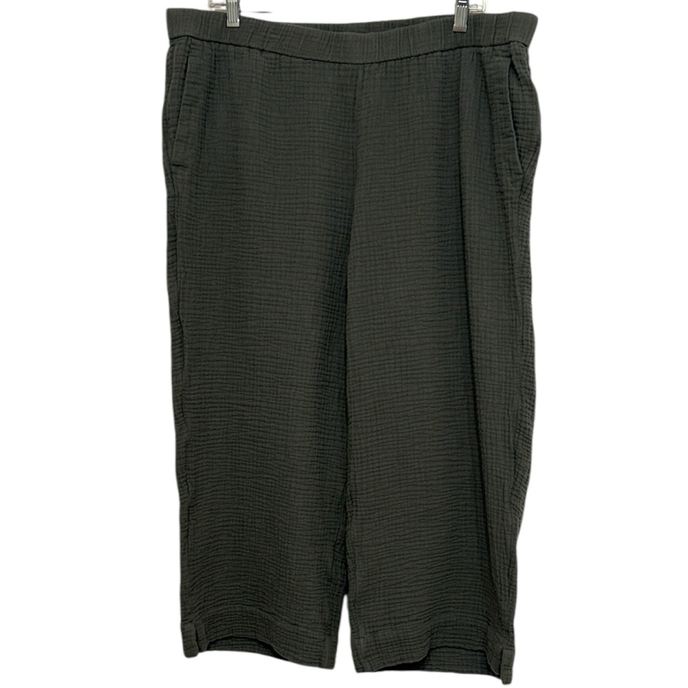 J Jill Cotton Cropped Pants Women's Size XL Petite Green Pull on Pockets